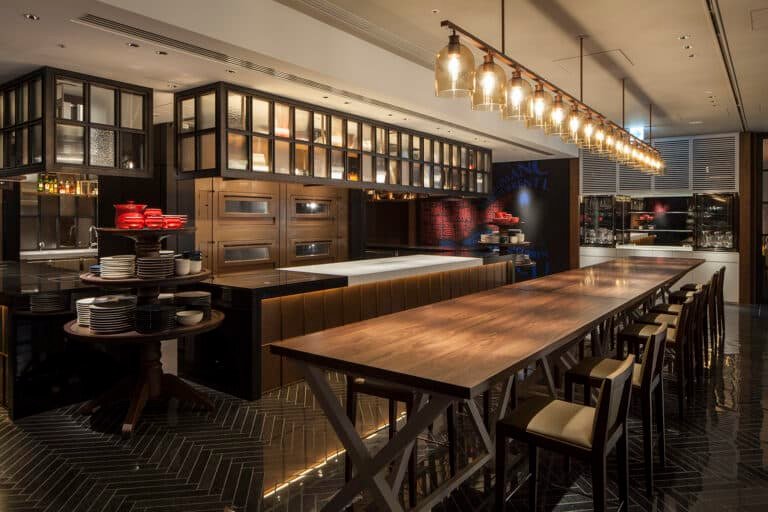Hyatt Ginza Tokyo restaurant dining tables with wood finish